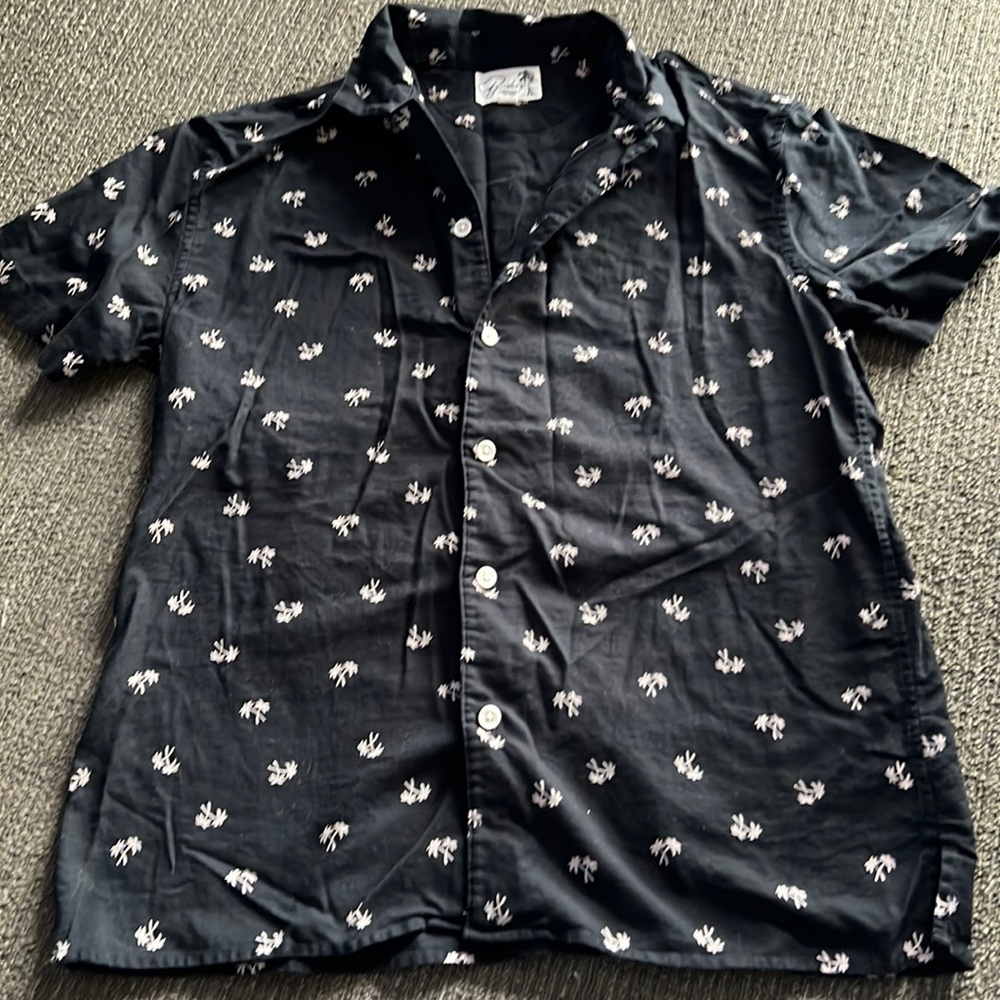 Bonobos Men's Med Black White palm tree 💯Cotton Short Sleeve Button-Front Shirt